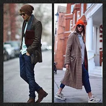 AJG Beanie Hats for Men,Unisex Smile Face Embroidered Acrylic Soft Warm Winter Cuffed Knit Hats for Women (B-Black & White (2 Pack))