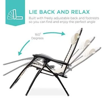 Best Choice Products Set of 2 Adjustable Steel Mesh Zero Gravity Lounge Chair Recliners w/Pillows and Cup Holder Trays - Tan Striped