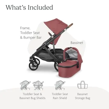 UPPAbaby Vista V2 Stroller/Convertible Single-to-Double System/Bassinet, Toddler Seat, Bug Shield, Rain Shield, and Storage Bag Included/Lucy (Rosewood Mélange/Carbon Frame/Saddle Leather)