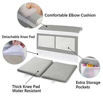 Bath Kneeler and Elbow Rest Pad Set - 1.5" Thick Bath Kneeling Pad with Toy Organizer - Large Safty ...