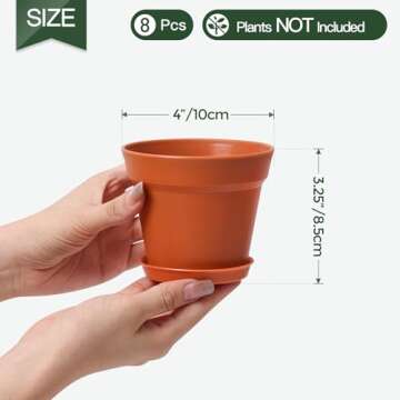 T4U 4 Inch Plant Pots 18-Pack - Small Plastic Planter with Drainage Hole and Saucer, Decorative Nurs...