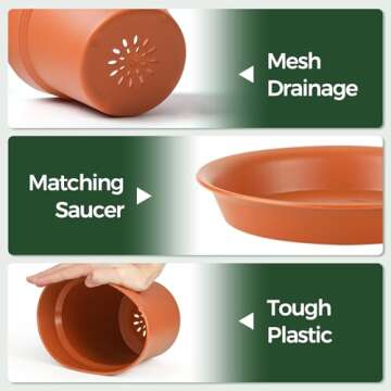T4U 4 Inch Plant Pots 18-Pack - Small Plastic Planter with Drainage Hole and Saucer, Decorative Nursery Flower Pot Bulk for African Violet, Snake Plant, Succulent and All House Plants