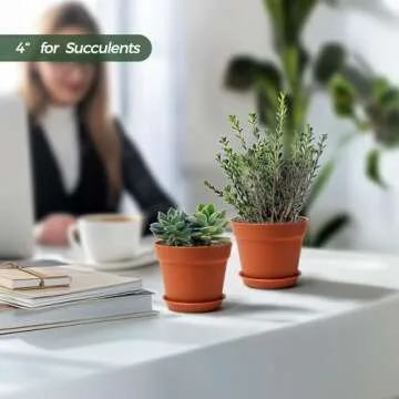 T4U 4 Inch Plant Pots 18-Pack - Small Plastic Planter with Drainage Hole and Saucer, Decorative Nursery Flower Pot Bulk for African Violet, Snake Plant, Succulent and All House Plants