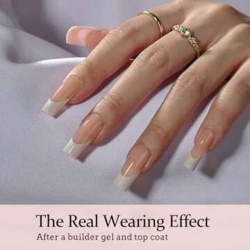 BTArtboxnails Soft Gel Nail Tips - 150pcs Long Square French Tip Press on Nails Nude Acrylic Nail Tips Kit Fake Nails Supplies Glue on Nails Extension Tips for Professional Use