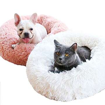 BODISEINT Modern Soft Plush Round Pet Bed for Cats or Small Dogs, Mini Medium Sized Dog Cat Bed Self Warming Autumn Winter Indoor Snooze Sleeping Cozy Kitty Teddy Kennel (20” D x 8'' H, Pink)