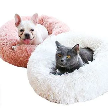 BODISEINT Modern Soft Plush Round Pet Bed for Cats or Small Dogs, Mini Medium Sized Dog Cat Bed Self Warming Autumn Winter Indoor Snooze Sleeping Cozy Kitty Teddy Kennel (20” D x 8'' H, Pink)