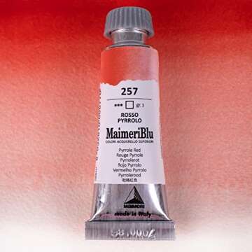 MaimeriBlu 12ml Single-Pigment Watercolor Paint - Pyrrole Red PR255 Professional Watercolor Paint - ...