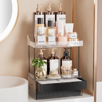 Delamu 2-Tier 2-Drawer Bathroom Organizer Countertop – Elegant Multi-Purpose Makeup Organizer for ...