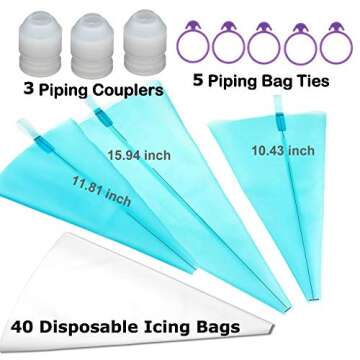 Aleeza Cake Wonders Get FROSTED! Piping Bags and Tips Set – 100 pcs Cake Decorating Kit with 40 Frosting Bags, 48 Icing Tips and Design Chart. Pastry, Cookie, Cupcake and Cake Decorating Supplies