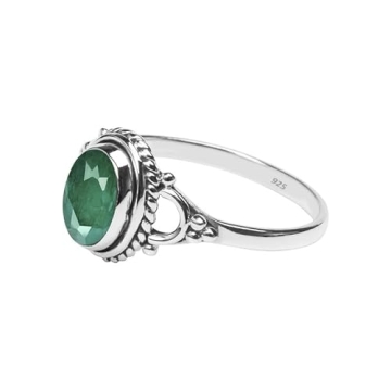 Handmade Emerald Stone Ring in Sterling Silver for Women