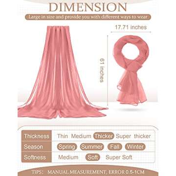 12 Pieces Women Solid Color Chiffon Scarf Fashion Sheer Scarf Soft Breathable Sun-proof Silk Blend L...