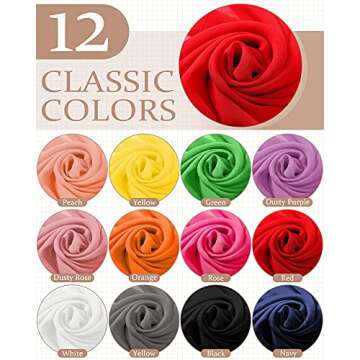 12 Pieces Women Solid Color Chiffon Scarf Fashion Sheer Scarf Soft Breathable Sun-proof Silk Blend Lightweight Accent Scarfs, 20 x 63 Inch Multicoloured