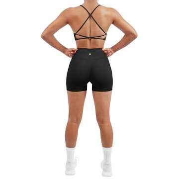 SUUKSESS Women Seamless 2 piece Workout Sets Strappy Padded Sports Bra Booty High Waisted Shorts Outfits (Black,S)