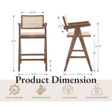 EALSON Rattan Counter Height Bar Stools Set of 4 Modern Farmhouse Wood Barstools with Cane Back/Seat...