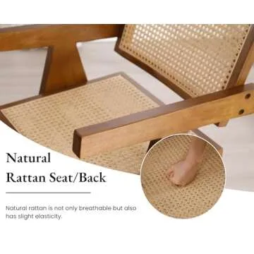 EALSON Rattan Counter Height Bar Stools Set of 4 Modern Farmhouse Wood Barstools with Cane Back/Seat and Arms Mid Century Comfy Counter Stools for Kitchen Island, 26 Inches Walnut Brown