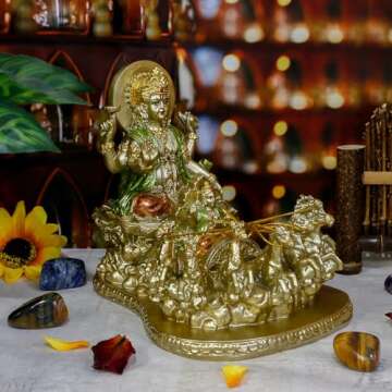 Hindu God Lord Surya Statue - India Home Temple Mandir Puja Idol Pooja Item Indian Diwali Decor Murti Staue Religious Meditation Yoga Room Altar Decoration Handicraft Figurine