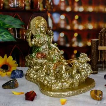 Hindu God Lord Surya Statue - India Home Temple Mandir Puja Idol Pooja Item Indian Diwali Decor Murti Staue Religious Meditation Yoga Room Altar Decoration Handicraft Figurine