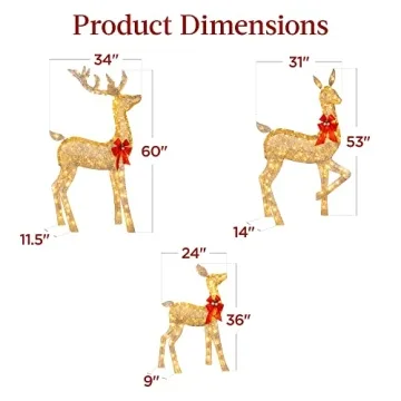 Large Lighted Christmas Deer Family Set for Outdoors
