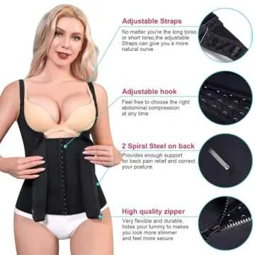 LODAY Waist Trainer Corset for Women Tummy Control Sport Workout Body Shaper Black (M, Black(Vest-Adjustable Straps))