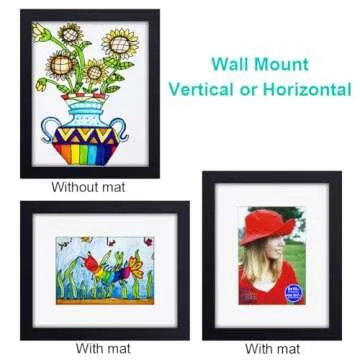 RPJC 8x10 inch Picture Frames Made of Solid Wood and High Definition Glass Display Pictures 5x7 with Mat or 8x10 Without Mat for Wall Mounting Photo Frame Black