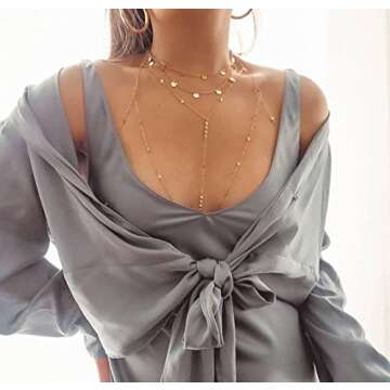 Sequins Bra Body Chain, Tiny Coins T-Row Dainty Chain Bralette, Bikini Body Jewelry, Layering Festival Body Chain for Women (BC040-Sequins Bra)