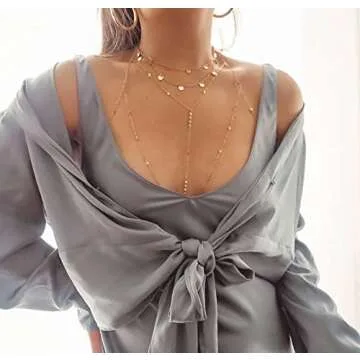 Sequins Bra Body Chain, Tiny Coins T-Row Dainty Chain Bralette, Bikini Body Jewelry, Layering Festival Body Chain for Women (BC040-Sequins Bra)