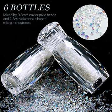 6 Bottles Micro Caviar Beads Micro Pixie Beads Tiny Gravel Nail Diamonds Rhinestones for DIY 3D Nail...