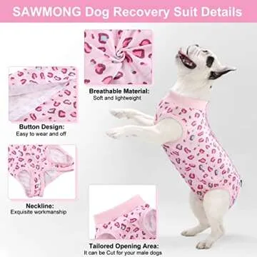 SAWMONG 2 Pack Dog Surgery Recovery Suit, Leopard Recovery Suit for Dogs after Surgery, Dog Spay Surgical Suit for Female Dogs, Dog Onesie Body Suit for Surgery Male Substitute Dog Cone Alternative