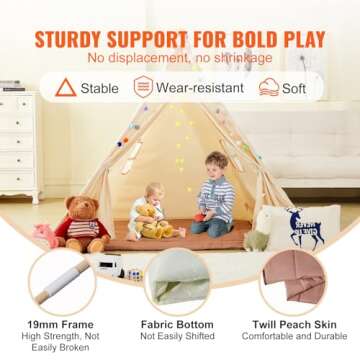 VEVOR Teepee Tent for Kids Indoor - Tent for Kids with Damp-Proof Mat & Decorative Balls, Durable Kids Play Tent Outdoor with 19mm Frame & Non-Slip Bottom, Toddler Tent for Boys and Girls Aged 3+