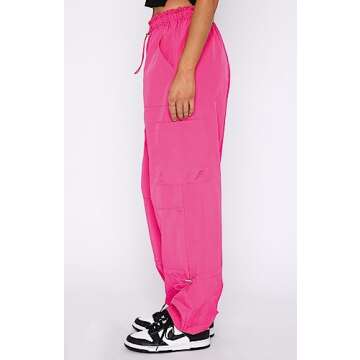 DISCIPBUSH Cargo Pants Women Baggy - Parachute Pants for Women, Rave Y2K Festival Outfits Berry M