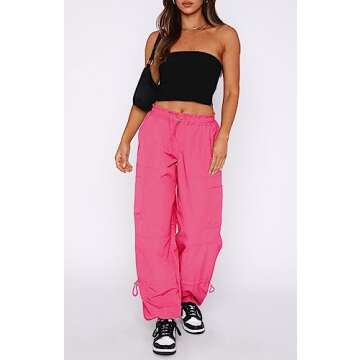 DISCIPBUSH Cargo Pants Women Baggy - Parachute Pants for Women, Rave Y2K Festival Outfits Berry M