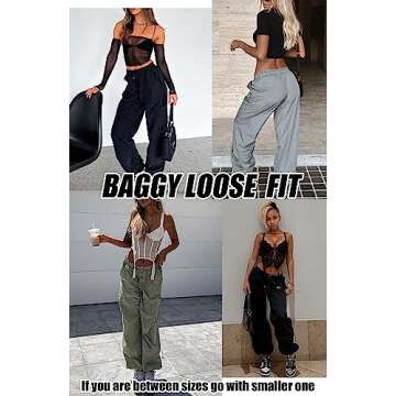 DISCIPBUSH Cargo Pants Women Baggy - Parachute Pants for Women, Rave Y2K Festival Outfits Berry M