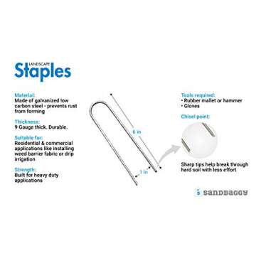Sandbaggy Galvanized 6-Inch Landscape Staples | Industrial Grade 9 Gauge Steel | Also Called Fabric ...