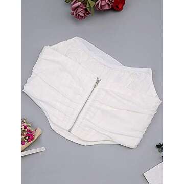 L'VOW Women's Sexy Strapless Mesh Bustiers Overbust Open Back Boned Corset Crop Top (White, Large)