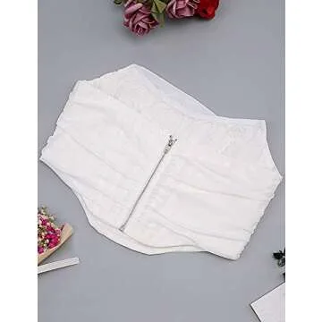 L'VOW Women's Sexy Strapless Mesh Bustiers Overbust Open Back Boned Corset Crop Top (White, Large)