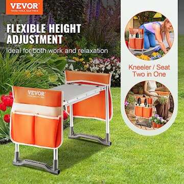 VEVOR Large Folding Garden Kneeler and Seat Heavy Duty, Widened 10" EVA Foam Pad, Portable Garden Stool with Tool Bags, Gardening Bench to Relieve Knee & Back Pain, Gifts for Seniors, Women, Parents