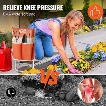VEVOR Large Folding Garden Kneeler and Seat Heavy Duty, Widened 10" EVA Foam Pad, Portable Garden Stool with Tool Bags, Gardening Bench to Relieve Knee & Back Pain, Gifts for Seniors, Women, Parents