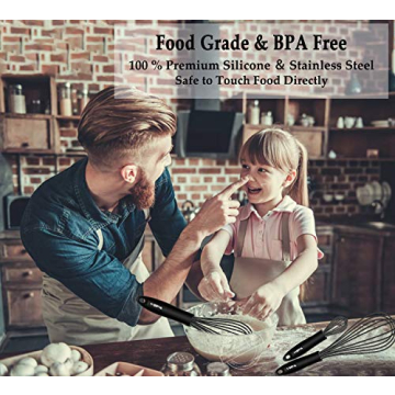 Walfos Silicone Whisk,Stainless Steel Wire Whisk Set of 3 -Heat Resistant 480°F Kitchen Whisks for Non-stick Cookware,Balloon Egg Beater Perfect for Blending,Whisking,Beating,Frothing & Stirring,Black