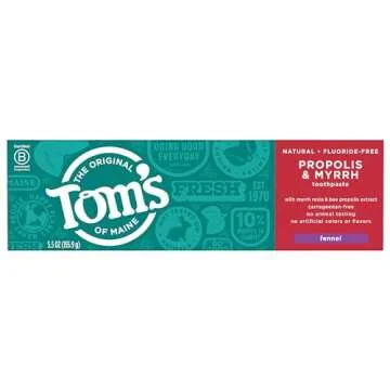 Tom's of Maine Fluoride-Free Propolis & Myrrh Natural Toothpaste, Fennel, 5.5 oz. 2-Pack (Packaging May Vary)
