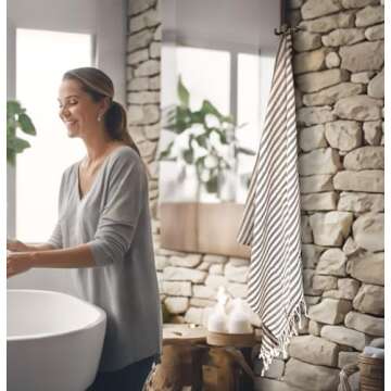 Bazaar Anatolia Turkish Beach Towel 100% Cotton Black Bath Towels Oversized Quick Dry Boho Farmhouse...