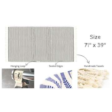 Bazaar Anatolia Turkish Beach Towel 100% Cotton Black Bath Towels Oversized Quick Dry Boho Farmhouse Turkish Towels for Bathroom Sand Free Black Towels Large 71x39 inches - Arpa Black