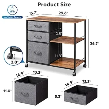 DEVAISE Rolling File Cabinet with Open Storage Shelf