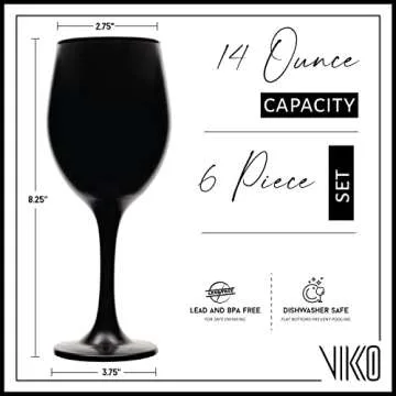 Vikko Black Stemmed Wine Glasses Set of 6 Stylish Durable