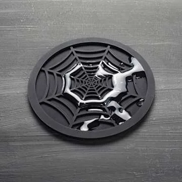 Silicone Coasters For Drinks - 6 Pack Unique Design Spider Drink Coasters, 4" Black Coaster Set by COASTERFIELD
