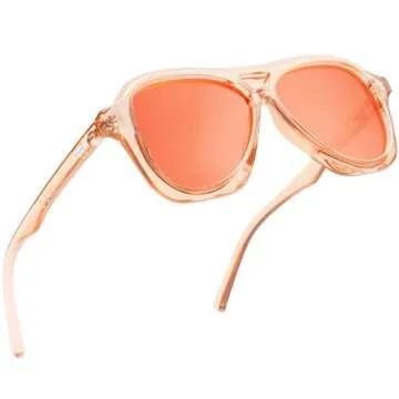 VANLINKER Retro Vintage Square 70s Aviator Sunglasses Womens Men Trendy Polarized Shades VL9768 Clear Frame Orange tinted Lens