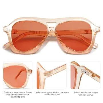VANLINKER Retro Vintage Square 70s Aviator Sunglasses Womens Men Trendy Polarized Shades VL9768 Clear Frame Orange tinted Lens