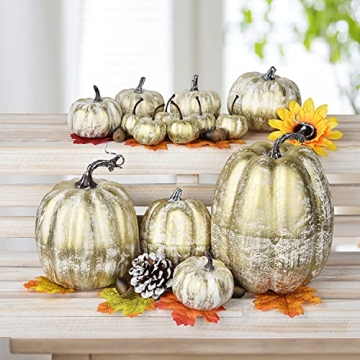Lvydec 14pc Gold Pumpkin Set for Thanksgiving Decor