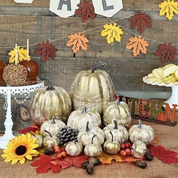 Lvydec 14pc Gold Pumpkin Set for Thanksgiving Decor