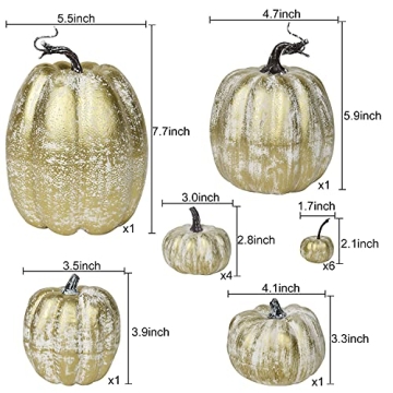 Lvydec 14pc Gold Pumpkin Set for Thanksgiving Decor