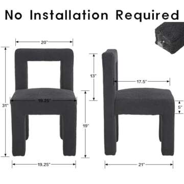 Guyou Modern Upholstered Dining Chairs Set of 2, Black Sherpa Square Kitchen & Dining Room Chairs wi...